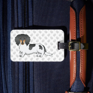 Schwarz-Rot-weißer Langhaar-Dachshund & Pfoten Gepäckanhänger