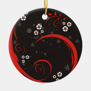 Schwarz-Rot-Wirbel mit weißen Blume Keramik Ornament