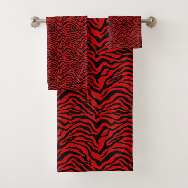 Schwarz-Rot-Zebra Badhandtuch Set (Insitu)