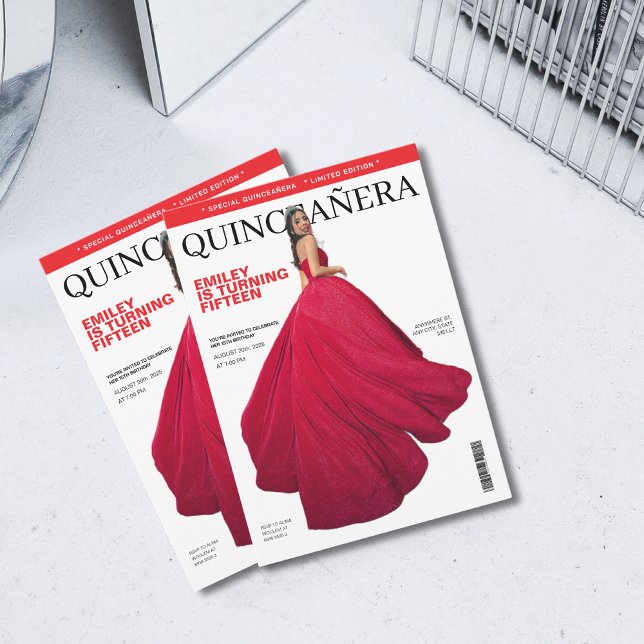 Schwarz-Rot-Zeitschrift-Cover Quinceañera Einladung (Von Creator hochgeladen)