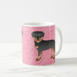 Schwarz-Rotbraune Rottweiler-Hunde auf rosa Herzen Kaffeetasse