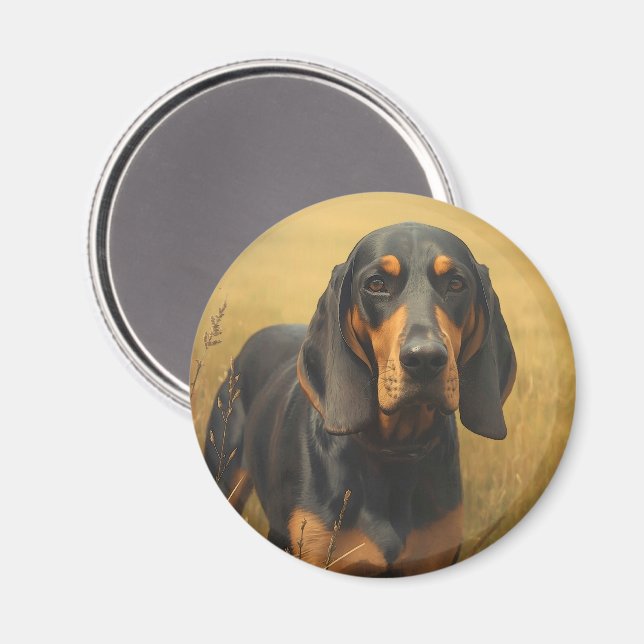 Schwarz-Rotbrauner Laufhund Magnet (Vorderseite/Rückseite)
