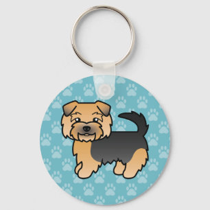 Schwarz-Rotbrauner Norfolk-Terrier-Cartoon-Hundeze Schlüsselanhänger