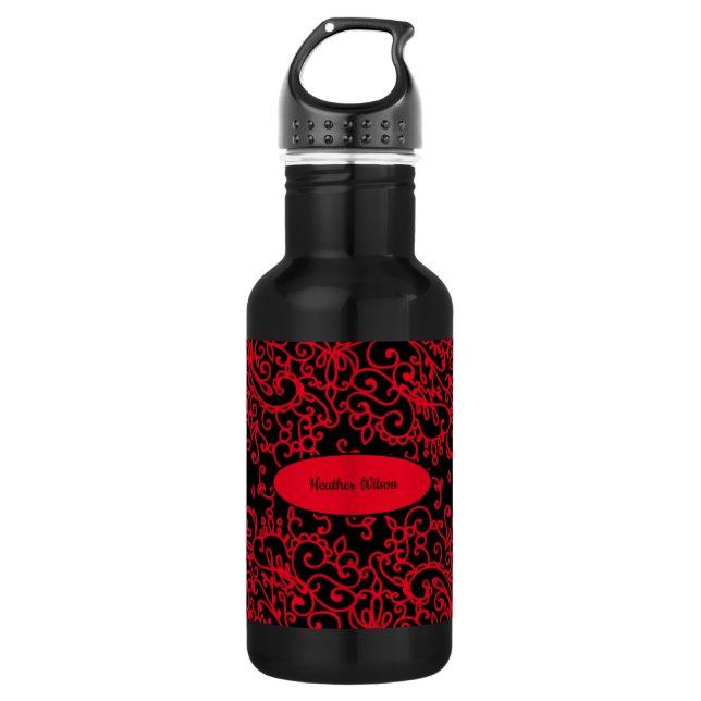Schwarz Rote Flasche Wasser Flasche mit Name Edelstahlflasche (Vorderseite)