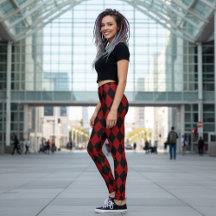 Schwarz-rote Harlekin-Muster-Leggings