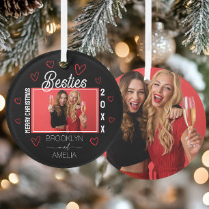 Schwarz-Rote-Herzen-Foto-Besties-Weihnachten Ornament
