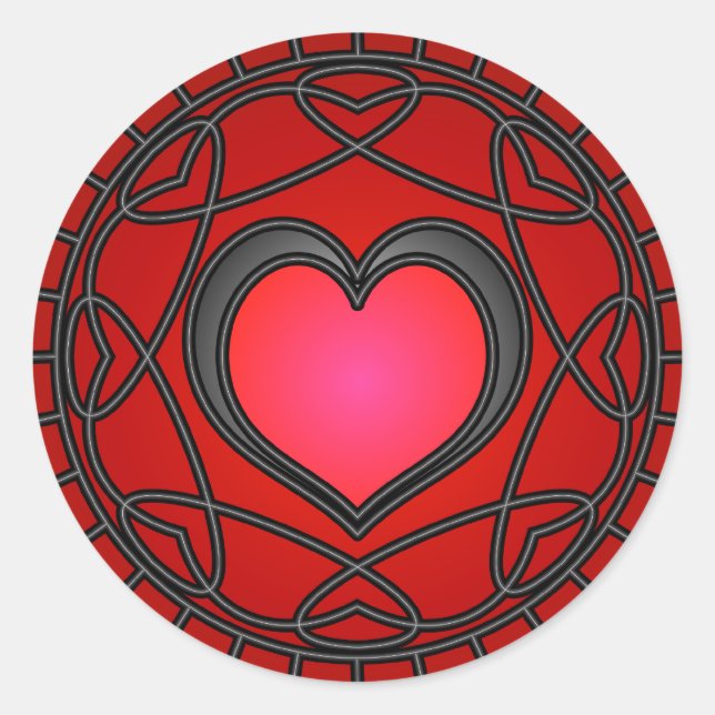 Schwarz/Rote Herzen und Wirbel Sticker (Vorderseite)