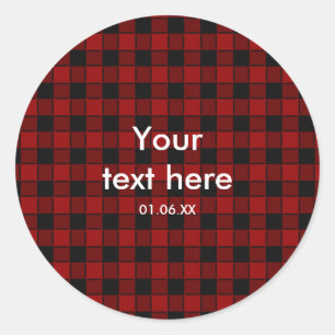 Schwarz-rote Karo-Gingham-Party-Sticker Runder Aufkleber