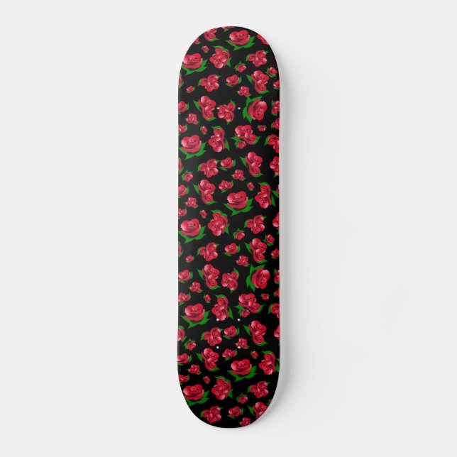 Schwarz-Rote Rose-Pattern-Girls-Skateboard Skateboard (Vorderseite)