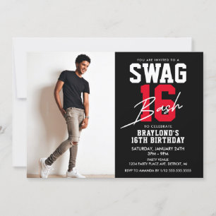 Schwarz-Rote Swag 16. Geburtstag Einladung