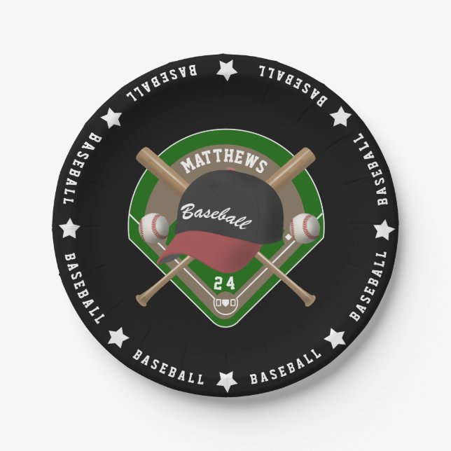 Schwarz| Roter Baseball Diamond Bats - Kugelschrei Pappteller (Vorderseite)