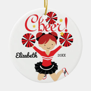 Schwarz-roter Cheerleader-Anhänger mit roten Haare Keramik Ornament