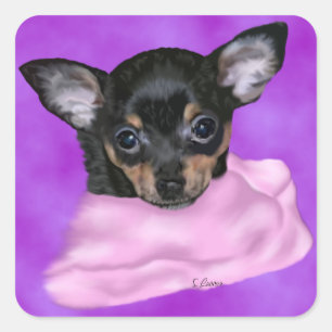 Schwarz-roter Chihuahua-Welpe Quadratischer Aufkleber