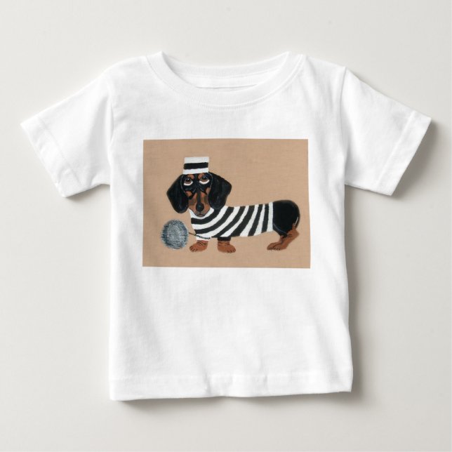 Schwarz-roter Dachshund-Behandlung-Dieb Gefangener Baby T-shirt (Vorderseite)