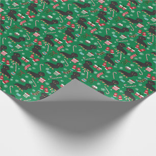 Schwarz-roter Dachshund Weihnachts-Zuckerrohre Grü Geschenkpapier
