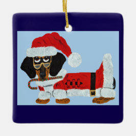 Schwarz-roter Dachshund Weihnachtsmann mit einem Z Keramikornament