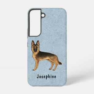 Schwarz-roter deutscher Schäferhund auf Blau mit T Samsung Galaxy Hülle