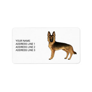 Schwarz-roter deutscher Schäferhund mit individuel Adressaufkleber