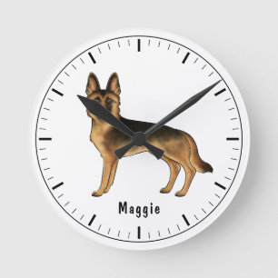 Schwarz-roter deutscher Schäferhund mit individuel Runde Wanduhr