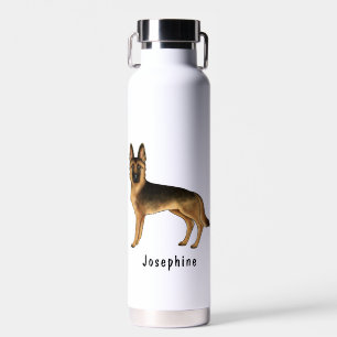 Schwarz-roter deutscher Schäferhund mit individuel Trinkflasche