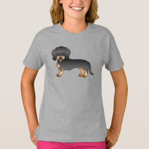 Schwarz-roter Drahthaar-Dackel-Cartoon-Hund T-Shirt