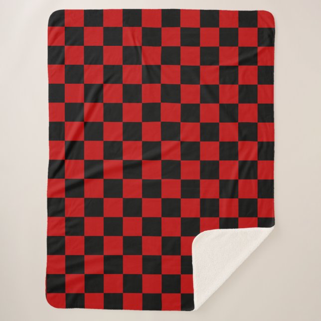 Schwarz + Roter Karo Prüfmuster Sherpadecke (Vorderseite)