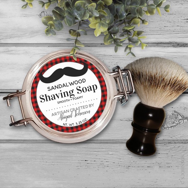 Schwarz + Roter Lumberjack Kariert 🧼 Shave-Seifen Runder Aufkleber (Von Creator hochgeladen)