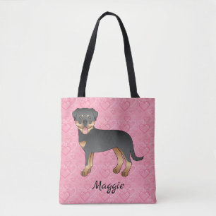 Schwarz-roter Rottweiler auf rosa Herzen & Name