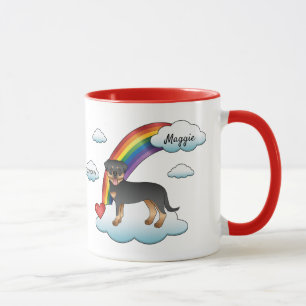Schwarz-roter Rottweiler-Hund Regenbogen-Denkmal Tasse