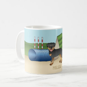 Schwarz-roter Rottweiler mit Agility-Ausrüstung Kaffeetasse