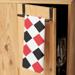 Schwarz-Rotes Argyle-Muster-Monogramm Geschirrtuch