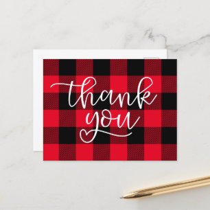Schwarz-rotes Büffel-Karo-Herz Danke Postkarte