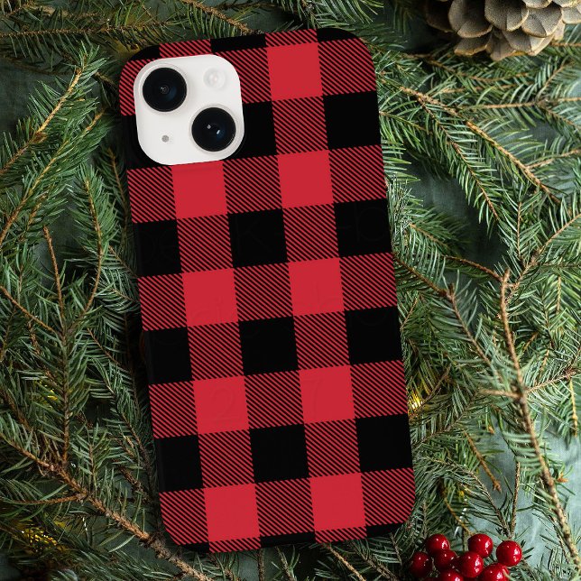 Schwarz-rotes Büffel-Karo-Kontrollmuster iPhone Hülle (Von Creator hochgeladen)