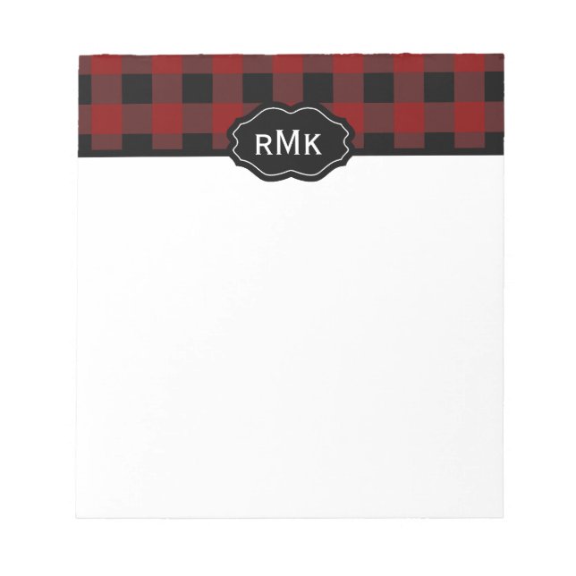 Schwarz-rotes Büffel-Karo-Monogramm Notizblock (Vorderseite)