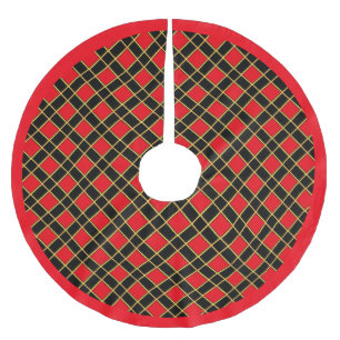 Schwarz-rotes Diamantmuster Polyester Weihnachtsbaumdecke