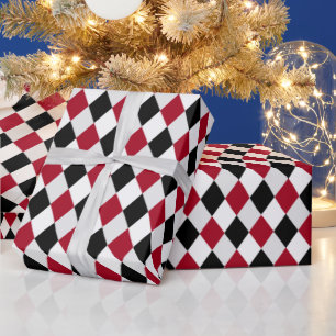 Schwarz-rotes Harlekin-Diamantmuster Geschenkpapier