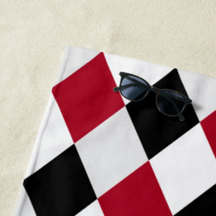 Schwarz-rotes Harlekin-Diamantmuster Strandtuch