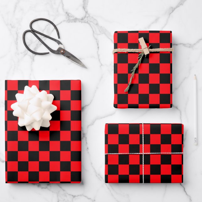 Schwarz-rotes kariertes Rennen  Geschenkpapier Set (Vorderseite)