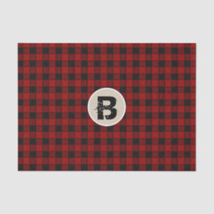 Schwarz-rotes Karo-Grunge-Monogramm Anfangsbuchsta Seidenpapier