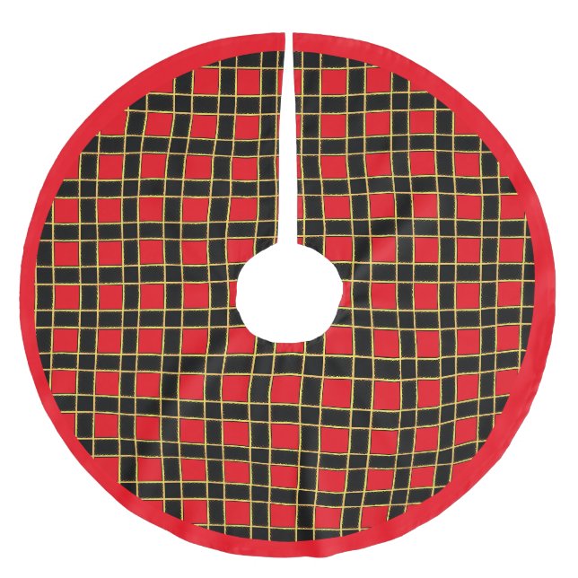 Schwarz-rotes Karomuster Polyester Weihnachtsbaumdecke (Vorderseite)