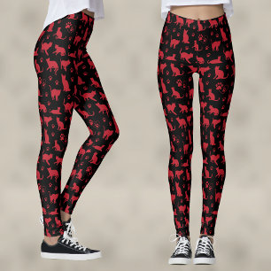Schwarz-Rotes Kätzchen-Muster mit Katzenpfoten Leggings