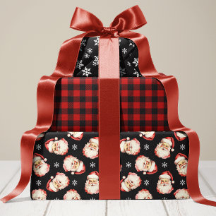 Schwarz-Rotes Retro-Vintage-Christmas-Santa Geschenkpapier Set