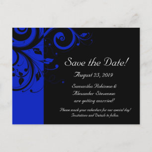 Schwarz/Royal Blue Reverse Swirl Save the Date Ankündigungspostkarte