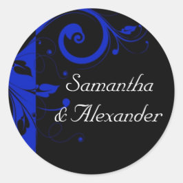 Schwarz/Royal Blue Reverse Swirt Wedding Runder Aufkleber