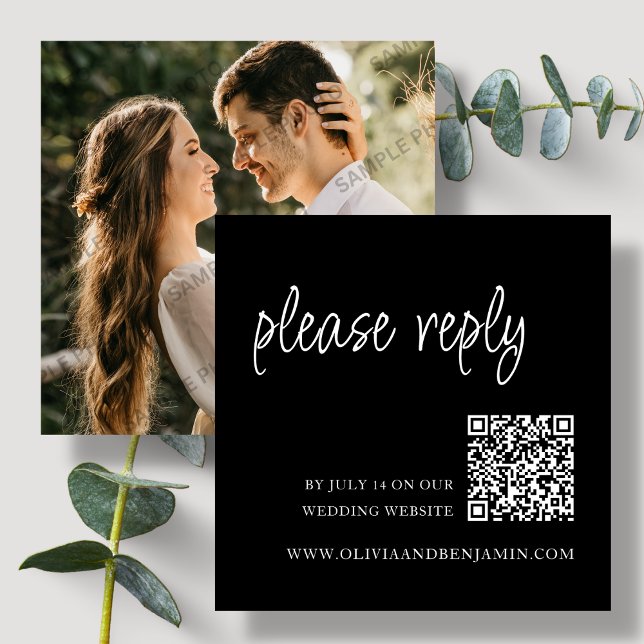 Schwarz | RSVP QR Code für Hochzeiten Begleitkarte (Von Creator hochgeladen)