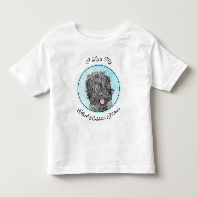 Schwarz-Russisch-Terrier-Malerei - Niedlicher Orig Kleinkind T-shirt (Vorderseite)