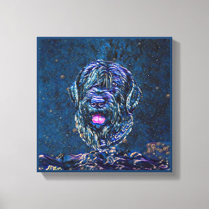 Schwarz Russischer Terrier Blue Starry Night Paint Leinwanddruck