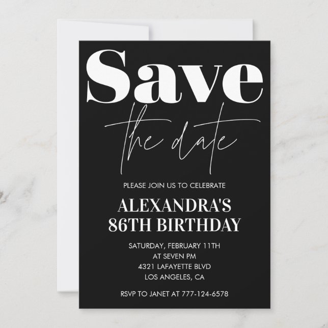 Schwarz Save the Date 86. Einladung (Vorderseite)
