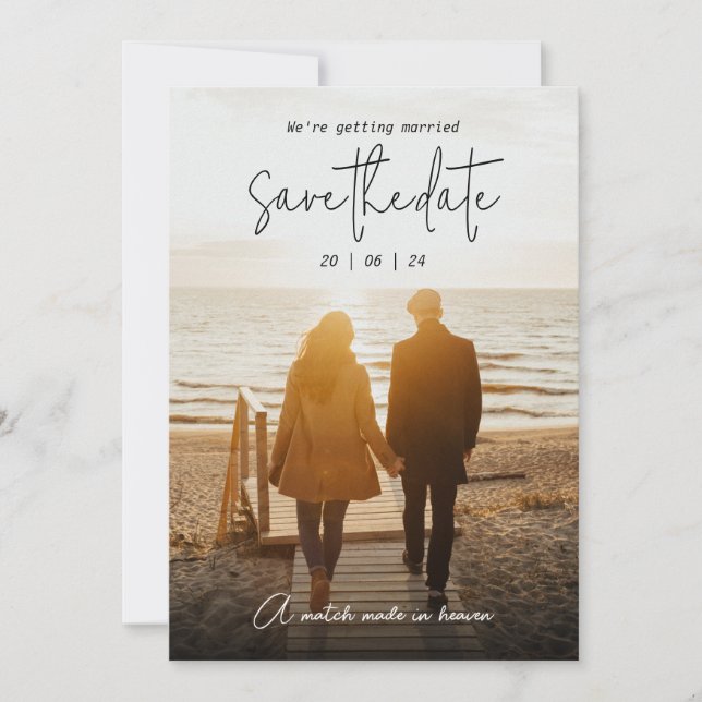 Schwarz Save the Date mit Foto Minimalistisch, Boh (Vorderseite)