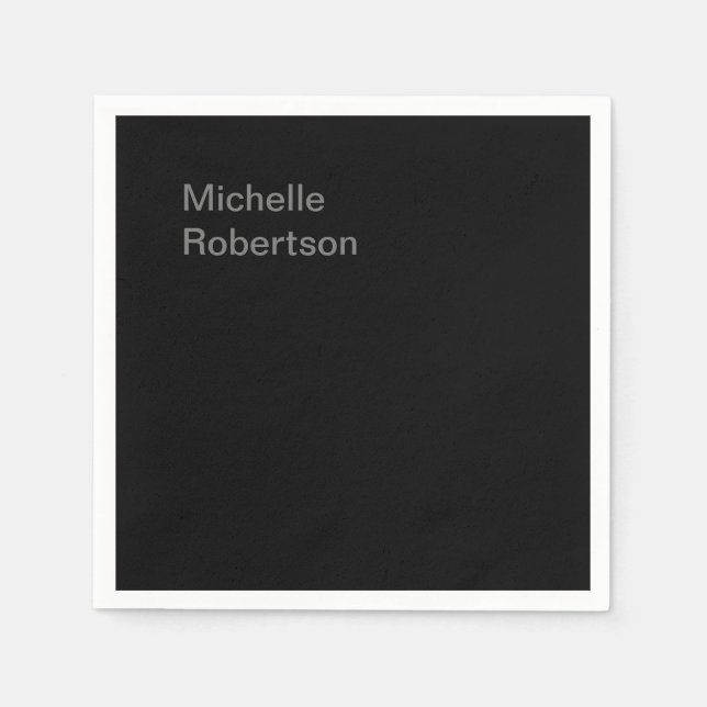 Schwarz Schlichter Minimalistischer Name hinzufüge Serviette (Vorderseite)